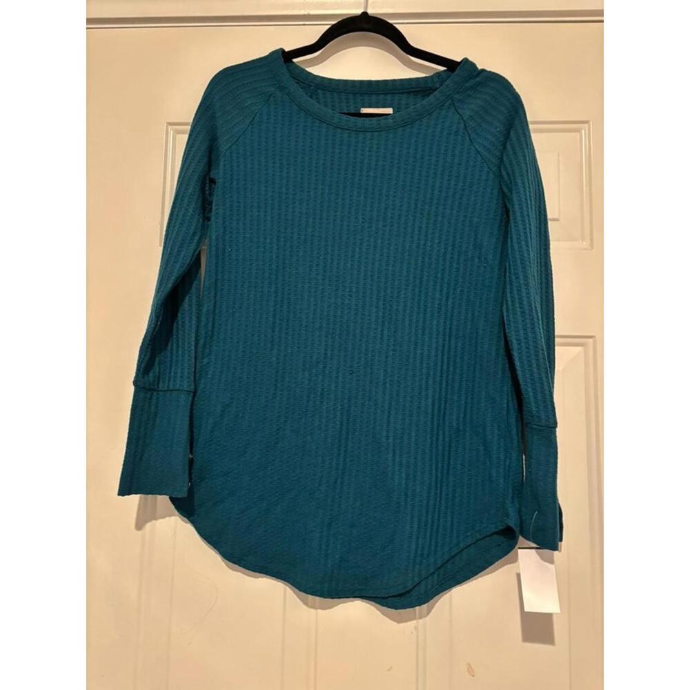 Women's sz S long sleeve shirt green ribbed #1163